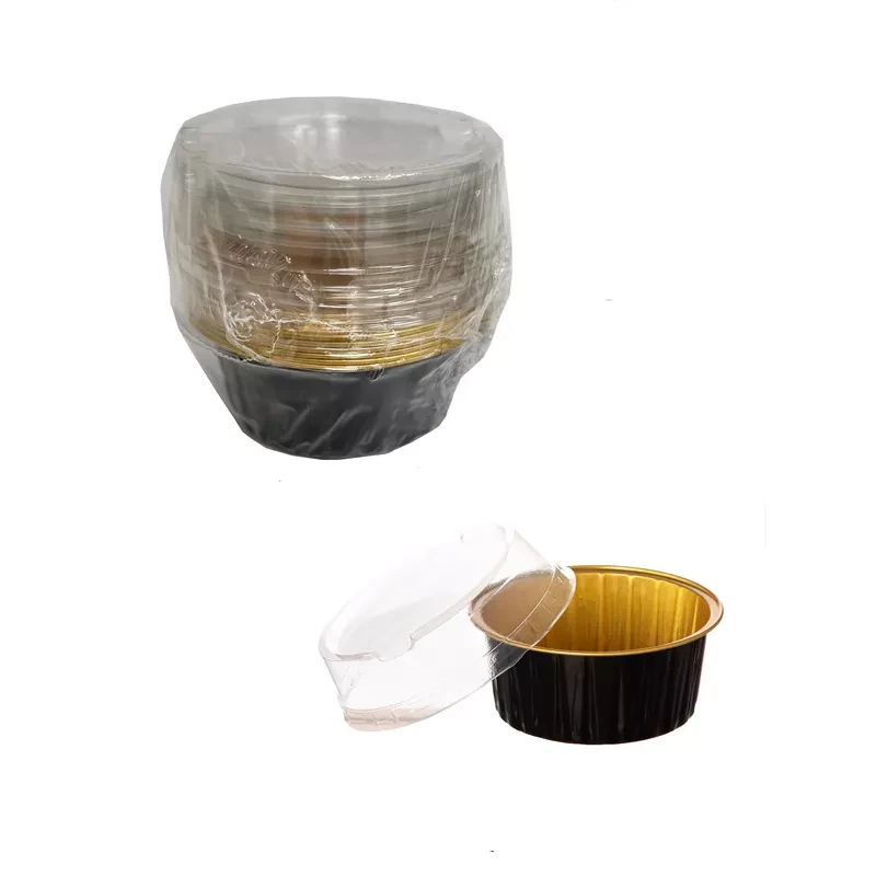 מארז 6 יח' תבנית אלומיניום שחור זהב עם מכסה קוטר 8 גובה 3.5